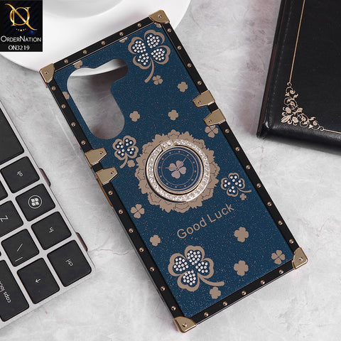 Tecno Camon 20 Pro Cover - Blue -  Square Bling Diamond Glitter Soft TPU Trunk Case with Ring Holder
