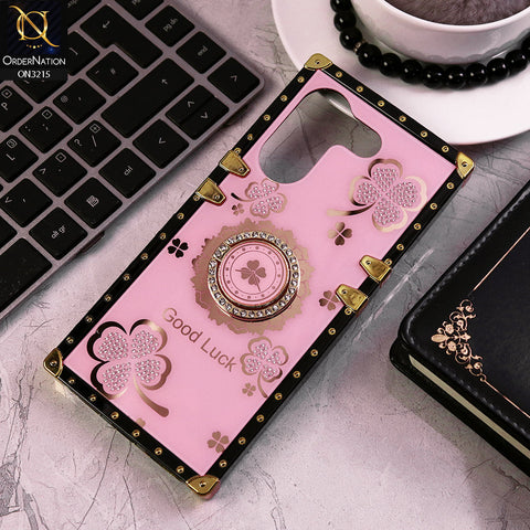Tecno Camon 20 Cover - Pink  - Square Bling Diamond Glitter Soft TPU Trunk Case with Ring Holder