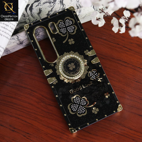 Tecno Camon 40 Pro Cover - Black - Square Bling Diamond Glitter Soft TPU Trunk Case with Ring Holder