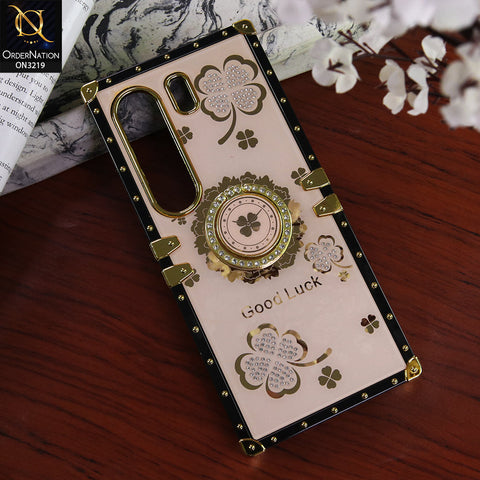 Tecno Camon 40 Pro Cover - Golden - Square Bling Diamond Glitter Soft TPU Trunk Case with Ring Holder