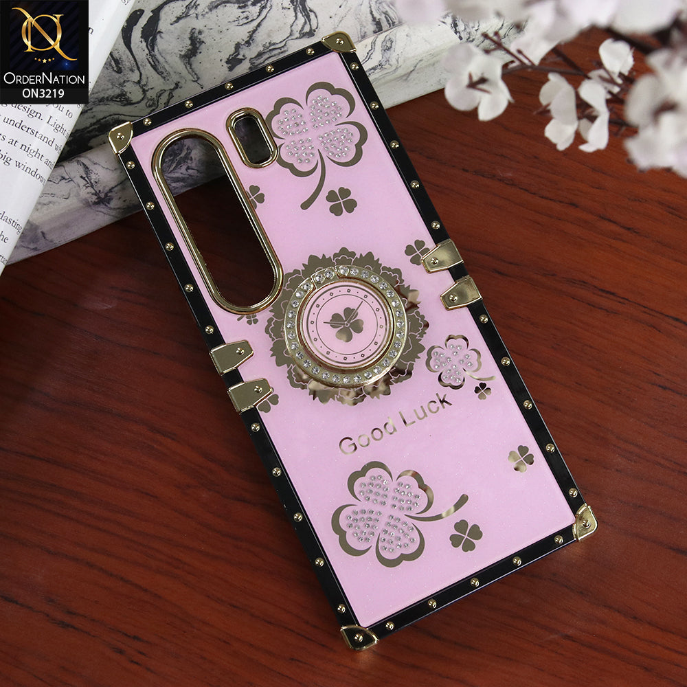Tecno Camon 40 Pro Cover - Pink - Square Bling Diamond Glitter Soft TPU Trunk Case with Ring Holder