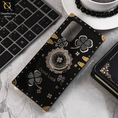 Oppo A94 Cover - Black  - Square Bling Diamond Glitter Soft TPU Trunk Case with Ring Holder