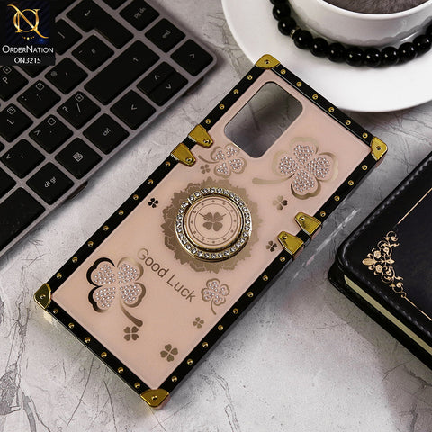 Oppo F19 Cover - Golden - Square Bling Diamond Glitter Soft TPU Trunk Case with Ring Holder