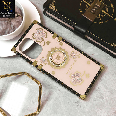 Infinix Hot 30 Play Cover - Golden -  Square Bling Diamond Glitter Soft TPU Trunk Case with Ring Holder