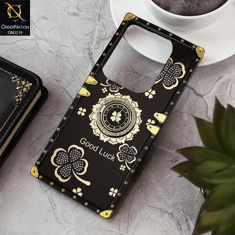 Infinix Hot 40 Pro Cover - Black - Square Bling Diamond Glitter Soft TPU Trunk Case with Ring Holder