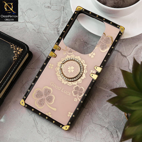 Infinix Hot 40 Cover - Golden - Square Bling Diamond Glitter Soft TPU Trunk Case with Ring Holder
