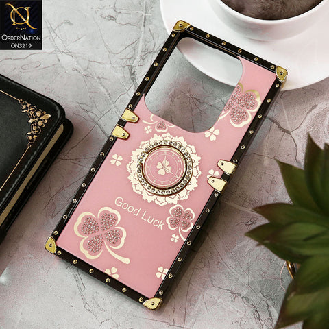 Infinix Hot 40 Pro Cover - Pink - Square Bling Diamond Glitter Soft TPU Trunk Case with Ring Holder