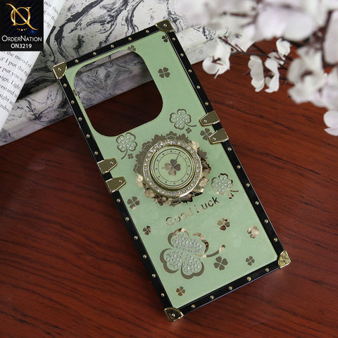 Infinix Hot 40 Pro Cover - Green - Square Bling Diamond Glitter Soft TPU Trunk Case with Ring Holder