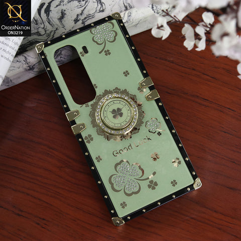 Infinix Hot 50 Pro Plus Cover - Green - Square Bling Diamond Glitter Soft TPU Trunk Case with Ring Holder