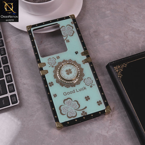 Infinix Note 30 Cover - Seafoam Green  - Square Bling Diamond Glitter Soft TPU Trunk Case with Ring Holder