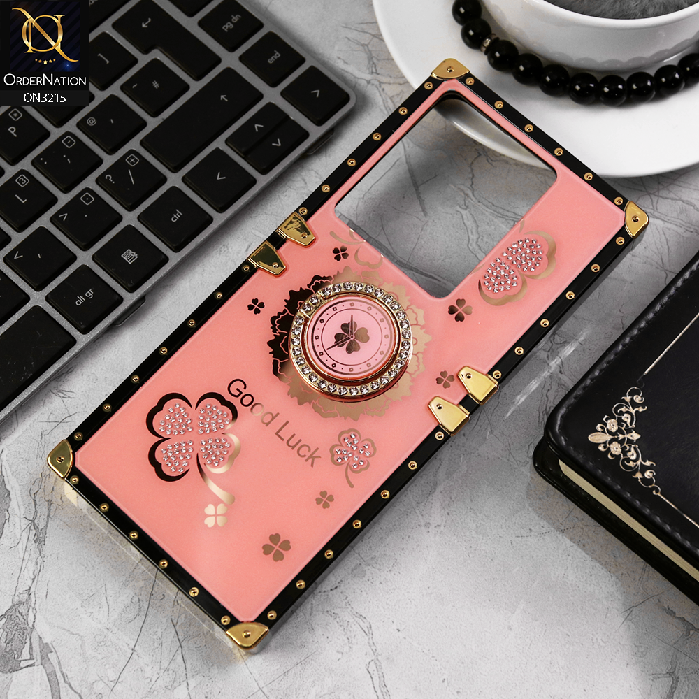 Infinix Note 30 Cover - Peach - Square Bling Diamond Glitter Soft TPU Trunk Case with Ring Holder