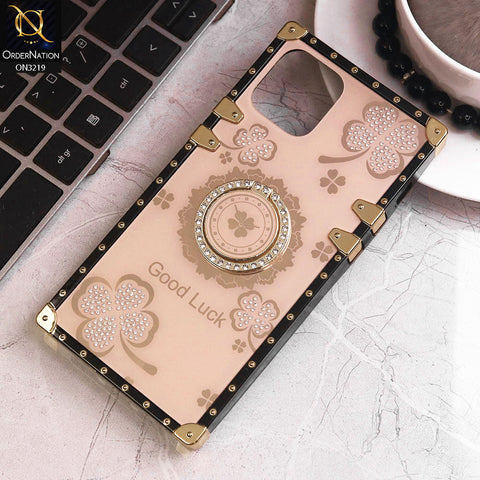 iPhone 12 Cover - Golden - Square Bling Diamond Glitter Soft TPU Trunk Case with Ring Holder
