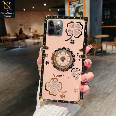 iPhone 12 Pro Cover - Pink - Square Bling Diamond Glitter Soft TPU Trunk Case with Ring Holder