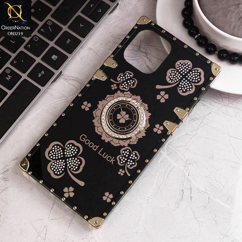 iPhone 12 Pro Max Cover - Black - Square Bling Diamond Glitter Soft TPU Trunk Case with Ring Holder