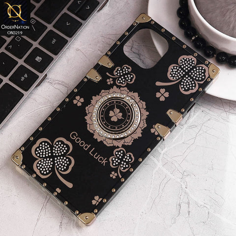 iPhone 13 Cover - Black - Square Bling Diamond Glitter Soft TPU Trunk Case with Ring Holder
