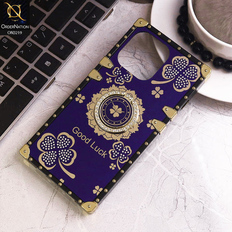 iPhone 13 Pro Cover - Blue - Square Bling Diamond Glitter Soft TPU Trunk Case with Ring Holder