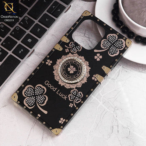 iPhone 13 Pro Max Cover - Black - Square Bling Diamond Glitter Soft TPU Trunk Case with Ring Holder