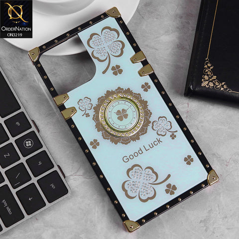 iPhone 13 Pro Max Cover - Seafoam Green -  Square Bling Diamond Glitter Soft TPU Trunk Case with Ring Holder
