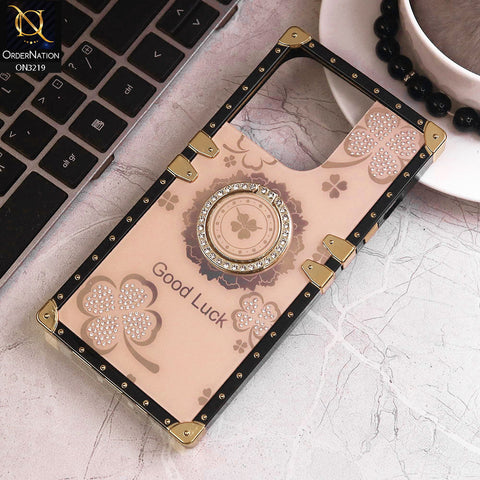 iPhone 14 Pro Cover - Golden - Square Bling Diamond Glitter Soft TPU Trunk Case with Ring Holder