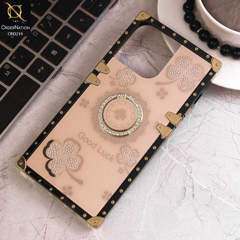 iPhone 14 Pro Max Cover - Golden - Square Bling Diamond Glitter Soft TPU Trunk Case with Ring Holder