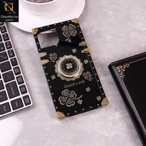 iPhone 15 Cover - Black - Square Bling Diamond Glitter Soft TPU Trunk Case with Ring Holder