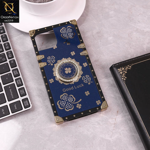 iPhone 15 Cover - Blue - Square Bling Diamond Glitter Soft TPU Trunk Case with Ring Holder