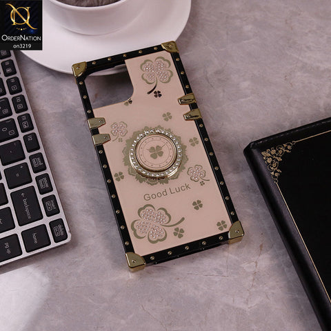 iPhone 15 Cover - Golden  - Square Bling Diamond Glitter Soft TPU Trunk Case with Ring Holder