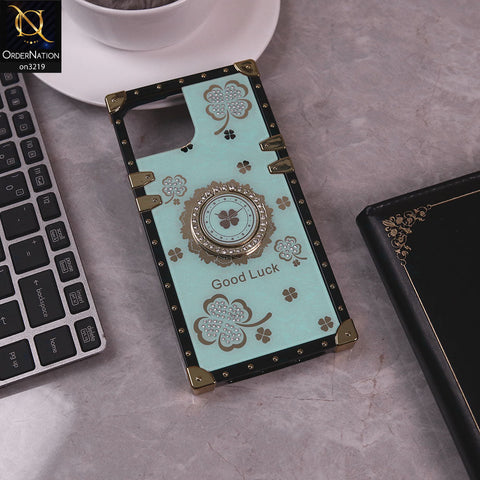 iPhone 15 Cover - Seafoam Green  - Square Bling Diamond Glitter Soft TPU Trunk Case with Ring Holder
