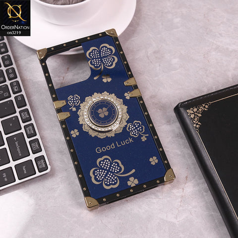 iPhone 15 Pro Max Cover - Blue - Square Bling Diamond Glitter Soft TPU Trunk Case with Ring Holder