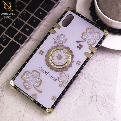 iPhone XS / X Cover - Light Purple - Square Bling Diamond Glitter Soft TPU Trunk Case with Ring Holder