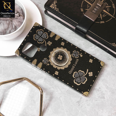 Oppo A15s Cover - Black -  Square Bling Diamond Glitter Soft TPU Trunk Case with Ring Holder
