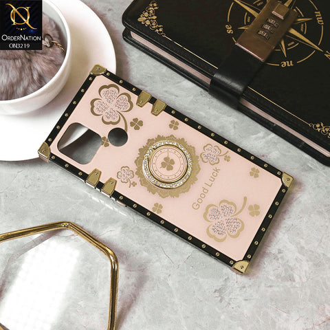 Oppo A35 Cover - Golden -  Square Bling Diamond Glitter Soft TPU Trunk Case with Ring Holder