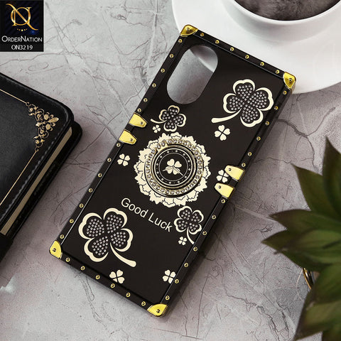 Oppo A38 Cover - Black - Square Bling Diamond Glitter Soft TPU Trunk Case with Ring Holder
