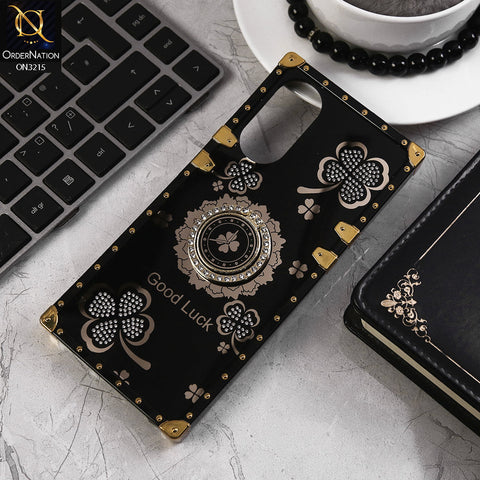 Oppo A58 4G Cover - Black -  Square Bling Diamond Glitter Soft TPU Trunk Case with Ring Holder