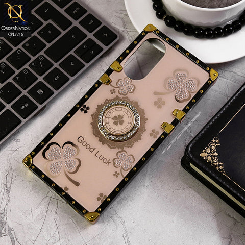 Oppo A58 4G Cover - Golden -  Square Bling Diamond Glitter Soft TPU Trunk Case with Ring Holder