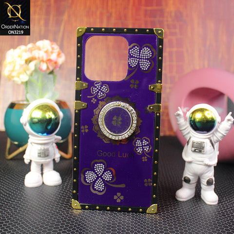 Xiaomi Redmi 12C Cover - Purple - Square Bling Diamond Glitter Soft TPU Trunk Case With Ring Holder