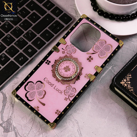 Xiaomi Redmi Note 13 Cover - Pink  - Square Bling Diamond Glitter Soft TPU Trunk Case with Ring Holder