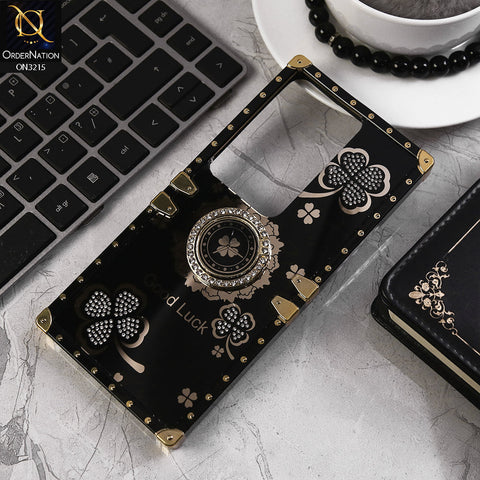 Oppo Reno 11F 5G Cover - Black  - Square Bling Diamond Glitter Soft TPU Trunk Case with Ring Holder