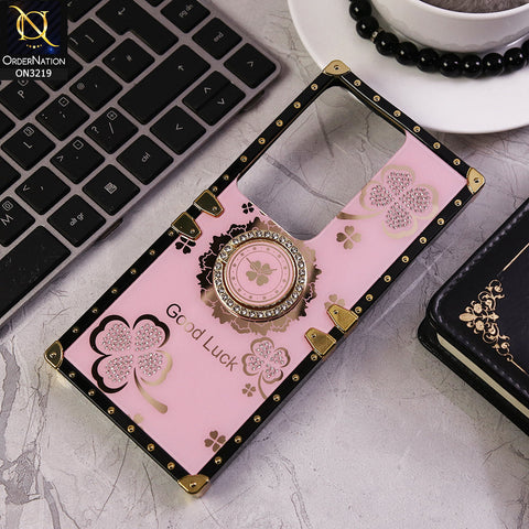 Oppo Reno 11F 5G Cover - Pink  - Square Bling Diamond Glitter Soft TPU Trunk Case with Ring Holder