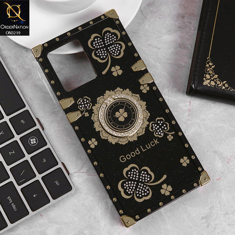 Oppo F21 Pro 4G Cover - Black -  Square Bling Diamond Glitter Soft TPU Trunk Case with Ring Holder