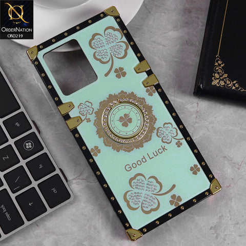 Oppo F21 Pro 4G Cover - Seafoam Green -  Square Bling Diamond Glitter Soft TPU Trunk Case with Ring Holder