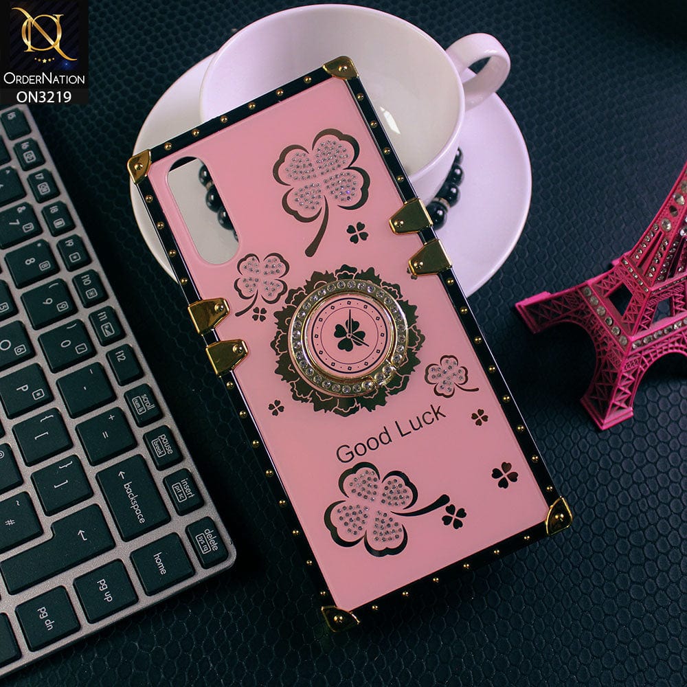 Vivo S1 Cover - Light Pink - Square Bling Diamond Glitter Soft TPU Trunk Case with Ring Holder