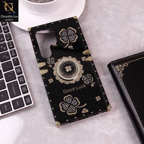Samsung Galaxy S24 Ultra Cover - Black - Square Bling Diamond Glitter Soft TPU Trunk Case with Ring Holder