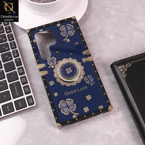 Samsung Galaxy S24 Ultra Cover - Blue - Square Bling Diamond Glitter Soft TPU Trunk Case with Ring Holder