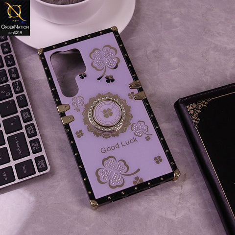Samsung Galaxy S24 Ultra Cover - Light Purple - Square Bling Diamond Glitter Soft TPU Trunk Case with Ring Holder
