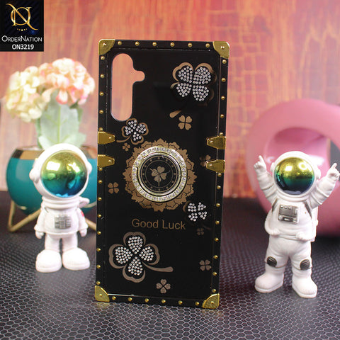 Samsung Galaxy A14 Cover - Black - Square Bling Diamond Glitter Soft TPU Trunk Case with Ring Holder