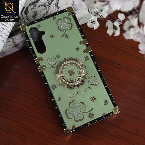 Samsung Galaxy A14 Cover - Green - Square Bling Diamond Glitter Soft TPU Trunk Case with Ring Holder