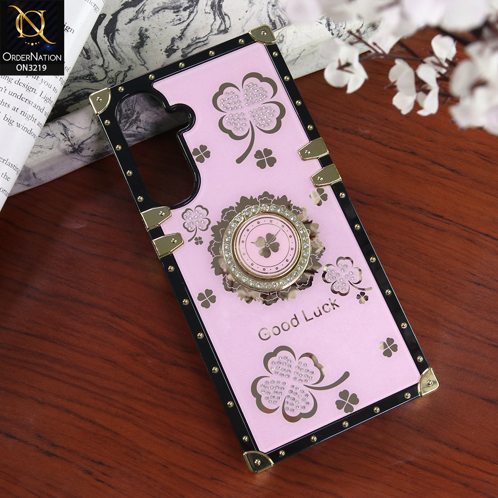 Samsung Galaxy A16 Cover - Pink - Square Bling Diamond Glitter Soft TPU Trunk Case with Ring Holder