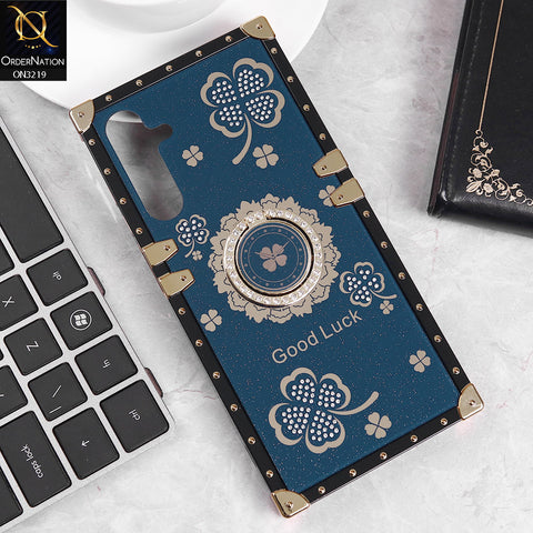 Samsung Galaxy A25 Cover - Blue -  Square Bling Diamond Glitter Soft TPU Trunk Case with Ring Holder