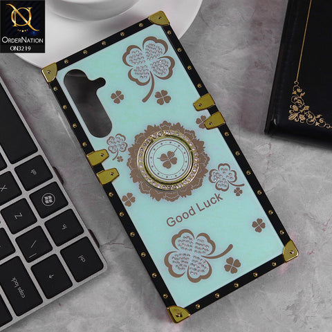 Samsung Galaxy A25 Cover - Seafoam Green -  Square Bling Diamond Glitter Soft TPU Trunk Case with Ring Holder